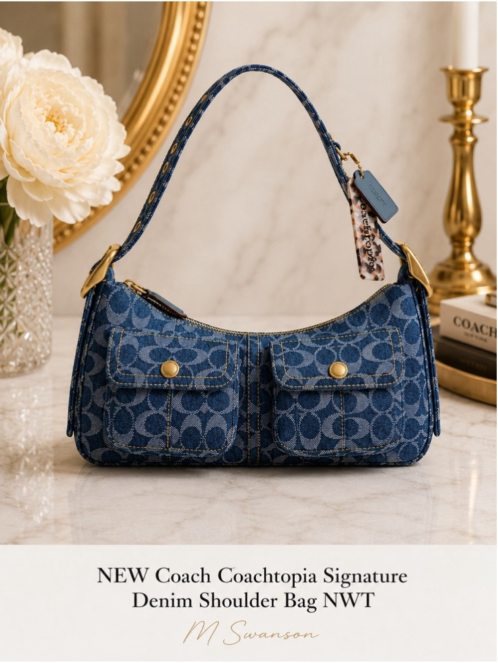 NEW Coach Coachtopia Signature Denim Shoulder Bag Gold Hardware NWT